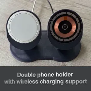 Double phone holder with wireless charging support