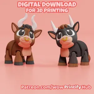 Articulated Bull STL & 3MF – Flexi Print-in-Place Animal