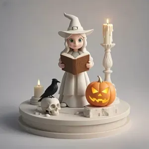 3769 Witch with Spell book, Skull, Raven and Pumpkin STL