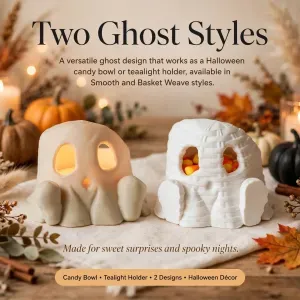 Ghost Tealight Holder, Candy Bowl, Smooth & Basket Weave