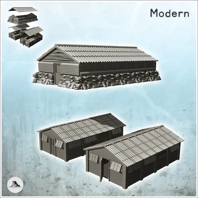 Set of three modern military barracks (1) - miniatures warha