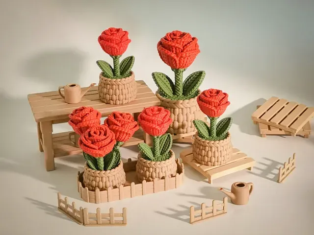 Knitted Rose Ornament | Threaded Assembly | Support-Free & Easy to Print — Image 8 of 9
