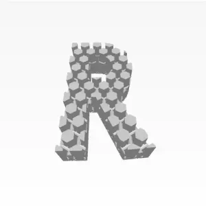 The "R"-shaped pop it toy is a 3D model featuring raised, bu