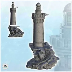 Stone lighthouse on rocky promontory with access stairs (3)