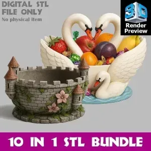 Fantasy Swan & Castle Decorative Bowl – 10 in 1 STL Bundle