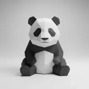 Low Poly Panda Sculpture – Geometric Cute Animal Figurine