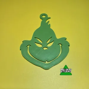 Simple Christmas Holiday Grinch Head Keychain/Ornament