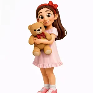 Cute Little Girl with Teddy Bear – 3D Printable Statue