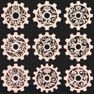 Decorative Floral Gear Wheels Bundle | 9 Mechanical STL SVG