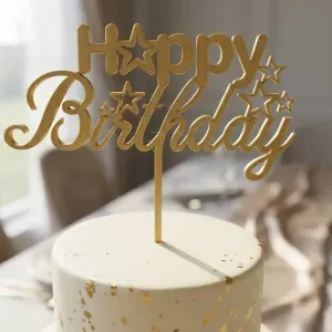 Elegant Starry Happy Birthday Cake Topper - 3D Print Ready