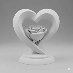 Herzskulptur mit Rose