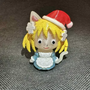 Christmas Anime Cat Girl in Dress and Santa's Hat Figurine