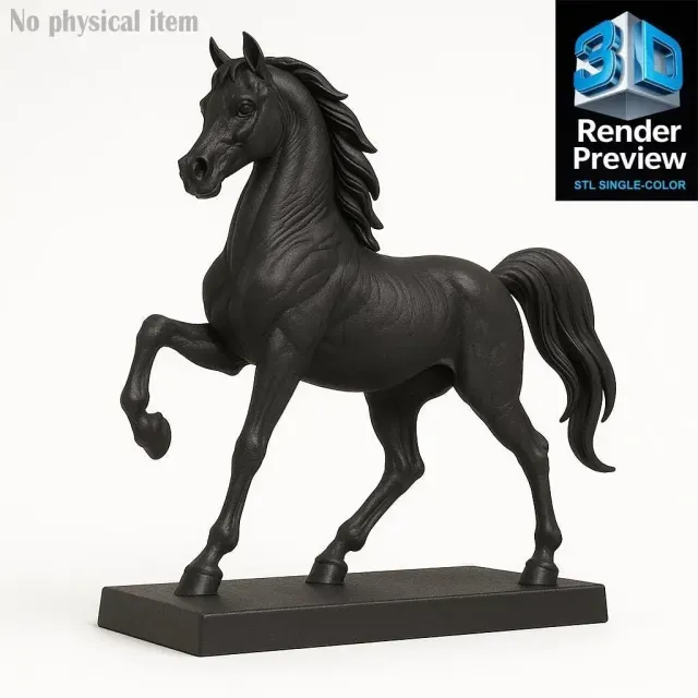 Black Horse Statue STL for 3D Printing | Single-Color Model — Фото 2 из 8