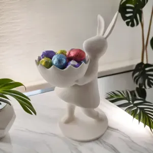 Minimalistic Easter Bunny Lady with Egg Basket