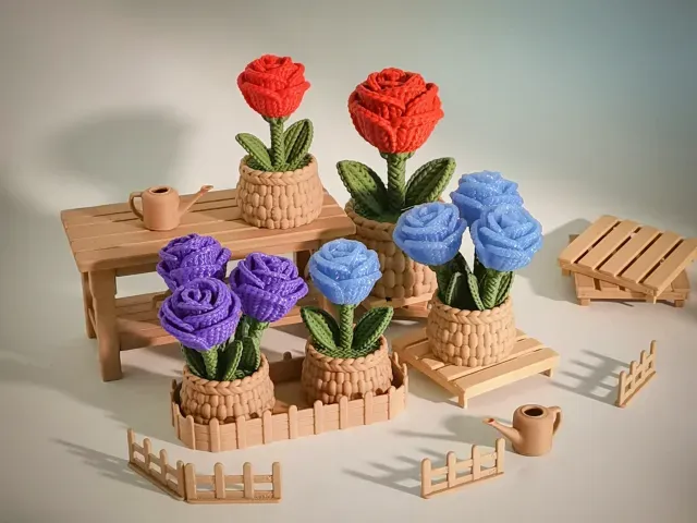 Knitted Rose Ornament | Threaded Assembly | Support-Free & Easy to Print — Image 3 of 9