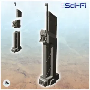 Large futuristic control tower with antenna and high platfor