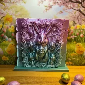 Magical Easter Relief: Rabbit Family in Spring Enchantment
