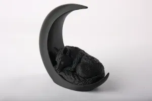 Sleeping Wolf On a Moon - Elegant Animal Sculpture