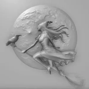 silhouette of a witch on a broomstick