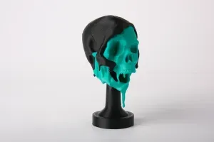 Melting Skull Sculpture - Gothic Horror Decor on Stand