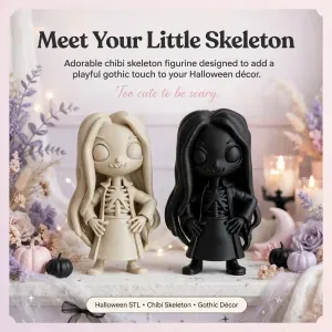 Cute Skeleton Girl, Chibi Halloween Figurine, Shelf Decor