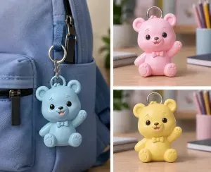 Cute Waving Teddy Bear with Bowtie Keychain & Toy