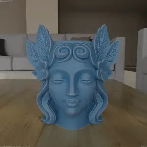 Serene Leaf Woman Head Planter STL