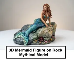 3D Mermaid Figure on Rock | Mythical Model