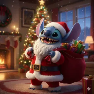Stitch Santa Claus with a bag of gifts