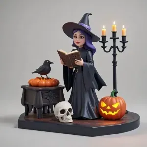 3773 Witch with Skull, Raven and Pumpkin 3D STL