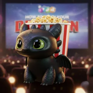 Toothless, popcorn dragon ( pochoclera chimuelo)
