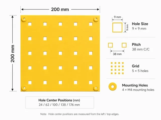 200x200 Square Hole Tool Board – 9x9 mm / 38 mm Pitch C/C — Фото 3 из 9