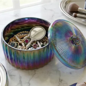 Elegant Ribbed Trinket Box with Rose Lid