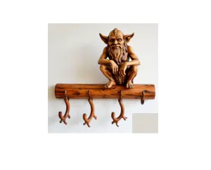 Carved Wood Fantasy Goblin Wall Coat Rack