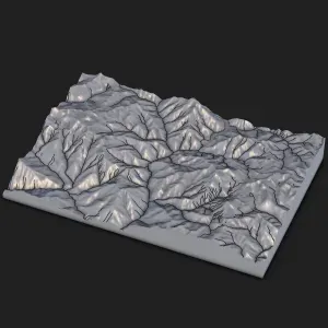 Detailed Mountain Ridge Terrain Relief Map – 3D Printable