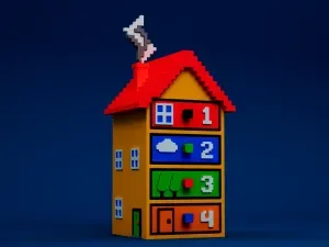 Large 8-Bit Pixel House Modular Storage | 4-Drawer Organizer