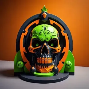 3759 Color 3D Model of a Halloween Skull - Totem Style STL