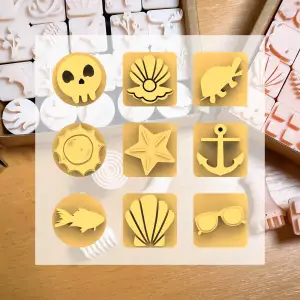 Ceramic Clay Stamp Set – Ocean & Beach 2 (9 Stamps, 20 mm)
