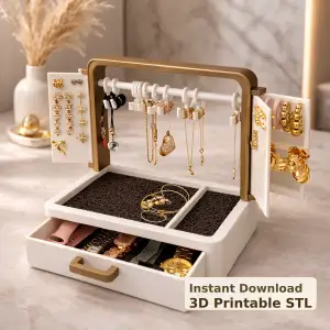Jewelry organizer STL, necklace earring stand with drawer