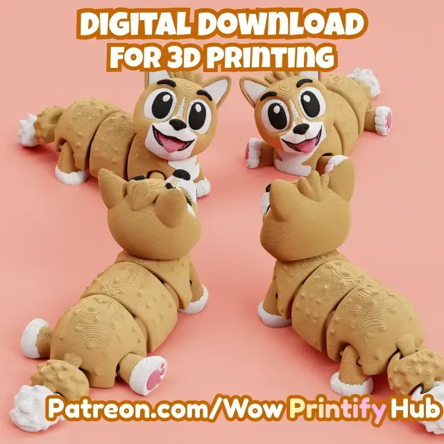 Articulated Corgi Dog STL & 3MF – Flexi Print-in-Place — Фото 4 из 9