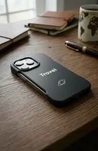 Bumper case for iPhone 15 Pro with "Travel" inscription