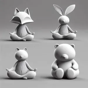 🧘 Yoga Animal Set – Fox, Cat, Rabbit & Bear