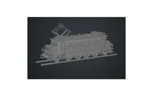Green Electric Locomotive on Tracks