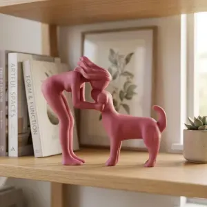 Woman Kissing Dog on The Nose-Pet Lover , Dog Mom, sculpture