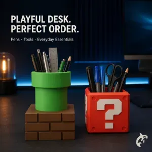 Retro Gaming Desk Organizer & Pen Holder Set