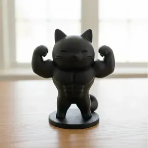 Muscular cat figurine flexing