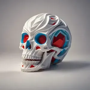 2982 Color 3D Model of a Halloween Skull - Totem Style bat
