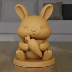 Cute Easter Bunny with Carrot STL 3D Model