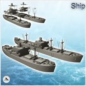 Set of two large transport ships with chimneys and boats (3)
