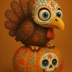 fiesta turkey on pumpkin ai generated